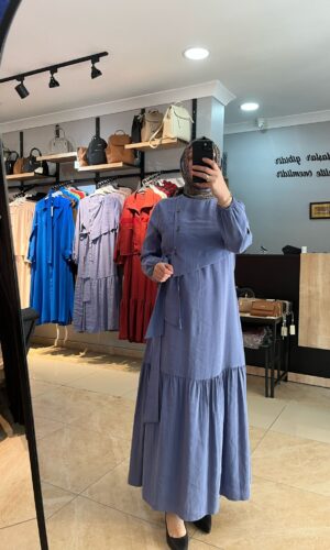KUŞ GÖZLÜ ELBİSE-MAVİ