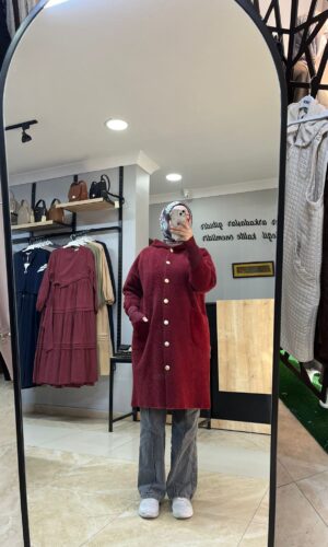 ANGORA BORDO KAPŞONLU HIRKA