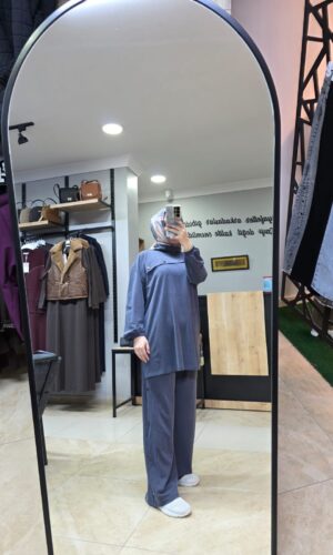 GRİ DÜĞME DETAYLI İKİLİ TAKIM