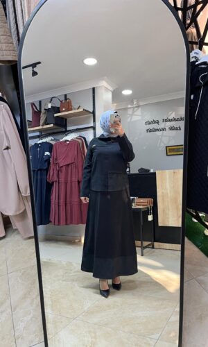NİHLE SÜET ETEKLİ TAKIM(SİYAH)